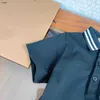 Brand kids designer clothes baby tracksuits boys T-shirt set Size 110-160 CM Khaki plaid splicing POLO shirt and shorts 24Mar