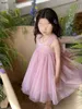 Clássicos designer crianças roupas meninas vestidos bebê saia de fibra de poliéster vestido infantil tamanho 90-150 cm laço de renda nas costas vestido de princesa 24mar