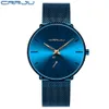 CRRJU mode bleu hommes montre haut de gamme marque minimaliste Ultra-mince montre à Quartz décontracté étanche horloge Relogio Masculino X0625277i