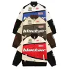 Noir AIR Color Block Veste de moto Streetwear Vintage Winter Racing Veste Manteau Varsity Jacket Hommes Épaissir L319 y7so #