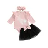 Set di abbigliamento Neonata Set di vestiti pasquali Tutina Pagliaccetto Nero Tle Tutu Gonna Fascia per capelli 018M Born Infant Toddler Festival Outfit Dr Dhnm0