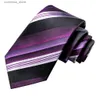 Neck Ties Neck Ties Striped Purple White Tie With Brooch Silk Elegent Necktie For Men Handky Cufflink Fashion Wedding Business Party Hi-Tie Designer Y240325