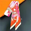 Scarves The Arrivals Summer All-match Pink Orange Madam Temperament Silk Scarf Streamer Bundled Hairband Long Strip Bi