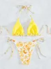Maillots de bain pour femmes Sexy dentelle imprimé micro bikini 2024 femmes maillot de bain femme string bikinis brésilien licou plage porter maillot de bain