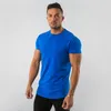 Summer Solid Cotton Short Sleeve T-Shirt Men Gym Kläder Fashion Plain Tight Tops Tees Sport Bodybuilding Fitness T Shirt Men 240309