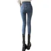 Super Elastic High Waist Pencil Jeans Streetwear Women Skinny Denim Trousers Double Button Retro Stretch Jeans Plus Size S-XL 240315