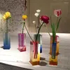 Vasen Nordic Moderne Regenbogen Säule Knospe Vase Ästhetische Glas Luxus Acryl Kristall Blumen Behälter Wohnzimmer Wohnkultur