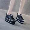 Sapatos casuais femininos super alto salto grosso plataforma apartamentos couro genuíno macio qualidade tênis branco