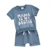 Set di abbigliamento Bambino Neonato Ragazza Abiti estivi Daddys Mamas Ie Ricamo Camicia a maniche corte Top e pantaloncini Set 2 pezzi