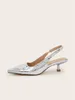 Jurk Schoenen 2024 Zomer Vrouwen Goud Zilver Puntige Teen Kitten Hakken Slingback Pompen Elegante Sandaal Kantoor Dame