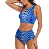 Damskie stroje kąpielowe seksowne tygrysy skóry nadruk studziesiątki kąpielowe niebieskie paski modne modne bikini z wysokiej talii