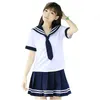 衣類は高品質のJKユニフォーム日本のセーラースーツガールスクールカンサイカラーの学生短袖のプリーツスカートネイビーブルーをセットします
