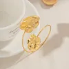 Halskette Ohrringe Set übertrieben Edelstahl Blume große offene Armband Ringe 18 Karat Gold PVD überzogen für Frauen Mode Party Schmuck