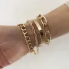 Chain Boho Thick Gold Charm Bracelet 2022 New Jewelry 4pcs Punk Curve Cuban Chain Bracelet Set Womens Gift 240325