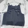 Women's Tanks 2024 Spring And Summer Classic Style Socialite Pleated Bow Solid Color Suit Material Camisole For Women Grey Crop Top