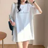 designer 2024 Ss White Loose Medium Length Short Sleeved T-shirt for Women 2023 New Shirt Round Neck Slimming Casual Bottom Covering Instagram Fashion