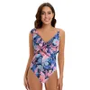 2024 NYTT PITE STICK WOMENS SWIMSuit One Piece Tryckt Ruffled V-ringsuppsättning av konservativ baddräkt