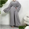 Etnische kleding 3 -delige sets voor moslimvrouwen lange vest en broek met zakken islamitische mantel bescheiden eid ramadan abaya pakken dro otd62
