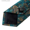 Neckband Neckband Hi-Tie Luxury Present Box IC Paisley Teal Green Neslipsa Mentle Mens Tie Handky manschettknappar Set Tie for Men Wedding High Quality Y240325