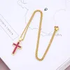 Naszyjniki wiszące chrześcijańskie Jezus Cross Naszyjnik złoty kolor stalowy łańcuch stali nierdzewnej Kobiety Dziewczyny Cubic Zirkonia Religijne dar biżuterii