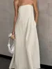 Sukienki swobodne khaki bawełniane lniane sukienka wakacyjna dla kobiet w wysokim poziomie bez pleców A-line midi lato 2024 Długie dama