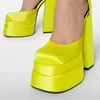 Fashion Platform Sandals Square Toe Heel Satin Rhinestone Candy Color Sandal Big Size Party Wedding Sexy Thick High Heels