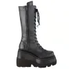 Boots Boots Boots Femme Chaussures de plate-forme Chaussures Rounue Combat militaire en cuir court en cuir noir nouveau rock punk goth goth lolita Clearance offres