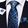 Neck Ties Neck Ties New Blue Plaid Silk Men Tie Wedding Gift Barry.Wang Designer 3PC NeckTie Handkerchief Cufflinks Set Business Groom LN-5810 Y240325