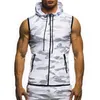 male Summer Sweatshirt Men Military Slim Tank Top Camoue Gyms Fitn Zipper Hooded Vest Sleevel Hoodie Tops Tees MY078 D4q7#