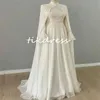 Исламские мусульманские свадебные платья 2024 Элегантное шифоновое платье с высоким вырезом и аппликациями в Дубае, арабское свадебное платье с накидкой и длинным рукавом, шифоновое платье для невесты Vestido De Novias muslimah