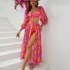 Roupa de banho feminina 2024 manga longa malha biquinis maiô separado fatos de banho verão beachwear