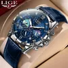 Armbandsur Lige Top Brand Luxury Leather Str Mens Quartz Fashion Waterproof Luminescent Mens Wrist Automatic Date TIMERC24325