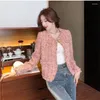 Damenjacken Herbst Winter Vintage Rosa Tweed Webart Jacke Mantel Frauen Kleiner Duft Koreanische Quaste Woll Elegante Oberbekleidung Weiblich