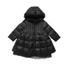 Down Coat Girls Padded Jackets Fashion Bowknot Lace Clothing Baby Winter Warm Casual Outerwear For 1-6 Years Old Kids Korean Princess