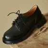 Casual Shoes Women's äkta läder tjocka ensamplattformlägenheter Lace-up Oxfords Round Toe Kvinnlig mjuk bekväm espadrilles