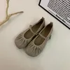 Casual Schuhe Bailamos 2024 Frauen Wohnungen Runde Kappe Falten Retro Einzelne Wort Schnalle Mary Jane Ballerina Mujer