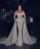 Düğün Köprü Uzun Kollu Beaau Kapalı Omuz Pulları Aplikler 3D Dantel Resmi Elbiseler Çıkarılabilir Gelinlikler Süpürülebilir Tren De Novia