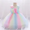 Robes d'été colorées pour filles de 0 à 2 ans, vêtements de 1er anniversaire, vêtements de princesse en dentelle pour baptême, robe de bal de fête