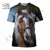 FI NOWA T-shirt Hot Hot 3D Animal Horse Print for Men and Women's Horse Racing Harajuku Streetwear Krótkie rękawe Tops I1aa#