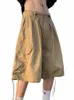 Gmiixder Japan Trend Cityboy Cargo Shorts Men Summer High Street Khaki Half Pants American Vintage Wide-Ben Short Sweatpants F573#