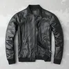 Vache noire véritable cuir Bomber veste hommes peau de vache véritable veste en cuir manteau court mince Busin veste en cuir vêtements a00h #