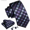 Gravatas gravatas gravatas designer homens gravata conjunto roxo preto azul vermelho xadrez seda gravata bolso quadrado abotoaduras conjunto casamento corbatas barrywang 6220 y240325