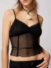 Tanques femininos Mulheres Y2K Lace Cami Tank Tops Sheer Malha Ver através de mangas Crop Top Backless Camisole Bustier Saindo