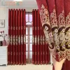 Cortinas nórdicas para sala de jantar, quarto, vermelho, casamento, bordado, rosas, vazadas, janela alta, janelas francesas