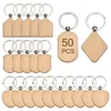 Keychains 50Pcs/Set Blank Wooden Key Chain Geometry Shape Chains Tags Wood Ring Tag For DIY Crafts Gifts