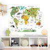 Autocollants aquarelle animaux carte du monde bricolage Stickers muraux pour garçons enfants chambre enfants chambre décoration murale autocollant pour salle de classe de maternelle