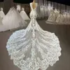 Kant zeemeermin bruiloft sexy jurken bruidsjurken juweel hals geappliceerd land vestidos de novia