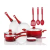 Cookware Sets Set Ceramic Non Stick Pot Of 12 Pieces Red Hand Washed Only Dutch With Lid And Long Handled Spoon