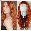 Long wave deep orange synthetic wig for women natural fluffy middle 13X4 section front lace heat resistant daily party headcover Brazilian hair no glue