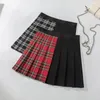 Skirts Gothic Patchwork Skirt Goth Vintage Harajuku Red Haig Black And White Plaid Punk Pleated Skater